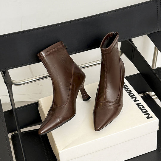 Damen elegante Ankleboots mit modischer Stiletto-Absatz und Reißverschluss EB