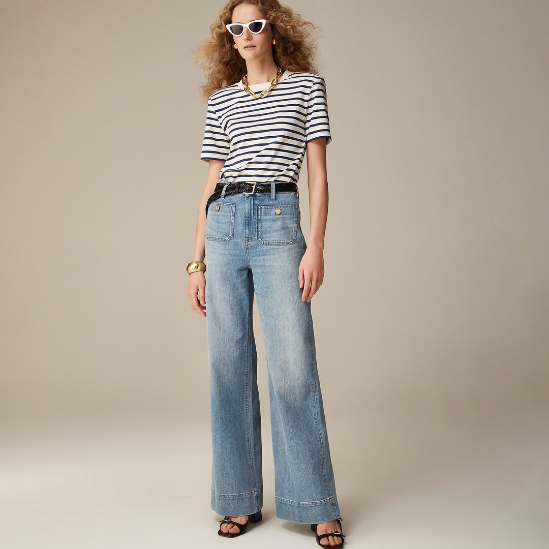 Damen nan High-Waist Wide-Leg-Jeans mit aufgesetzten Fronttaschen und weitem Bein EB