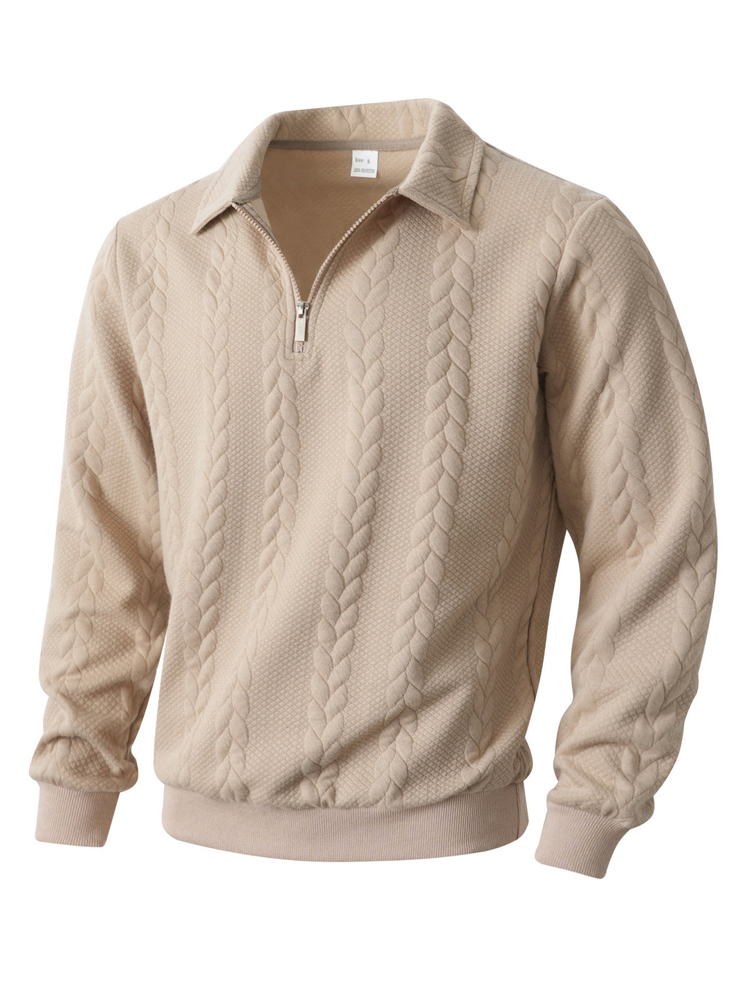Herren nan Halbzip-Pullover mit Kentkragen, Zopfstrickstruktur und geripptem Saum EB