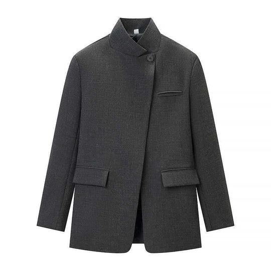 Damen nan taillierter Karo-Mantelblazer mit Stehkragen, asymmetrischer Knopfblende und Pattentaschen EB