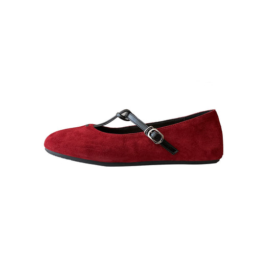 Damen Elegante Ballerinas mit modischem Riemchen aus weichem Veloursleder EB