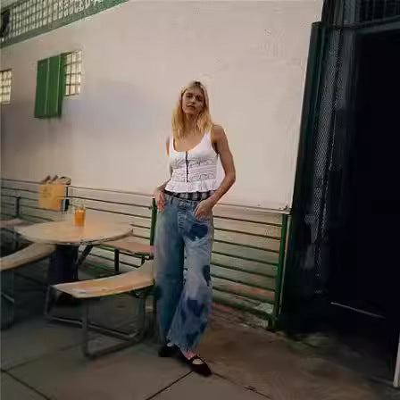 Damen weite Jeans mit Herzen-Details und entspanntem Schnitt EB