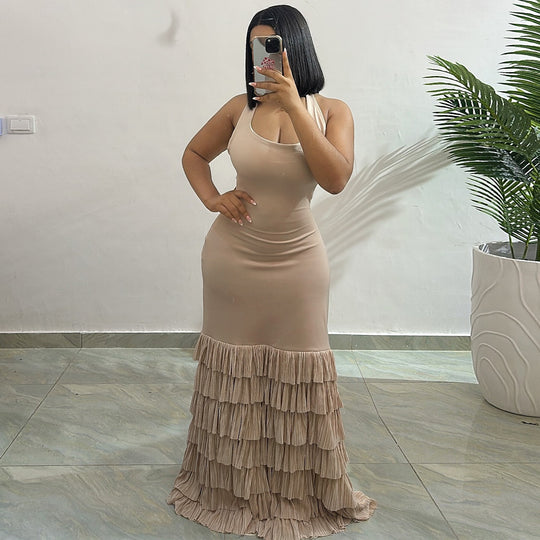 Damen Maxikleid mit raffiniertem Volant und tailliertem Schnitt EB