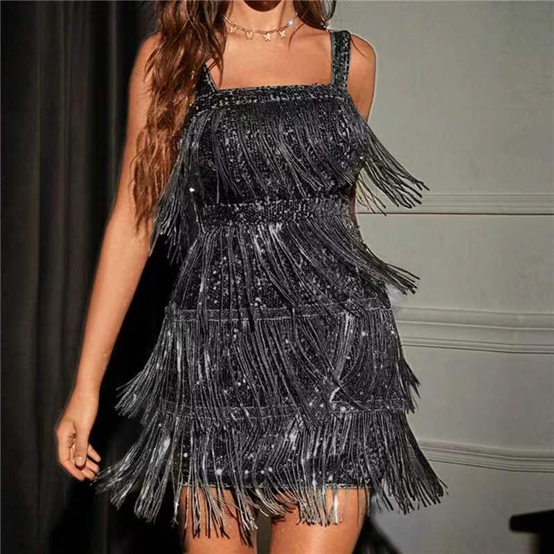 Damen Fransen Kleid mit glänzendem Detail EB