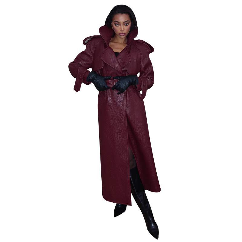 Damen Kunstleder Trenchcoat mit Oberteil und Taillengürtel EB