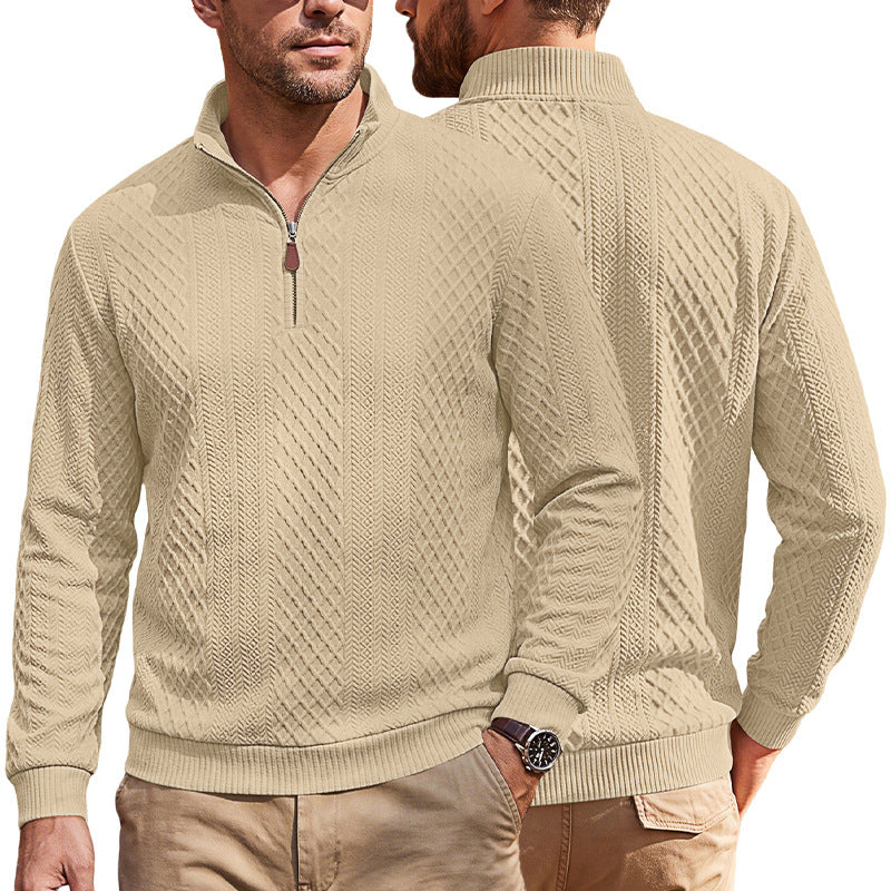 Herren Strickpullover mit halbem Reißverschluss und strukturierter Zopfoptik EB