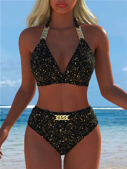 Damen Bikini mit luxuriösem Marmormuster und edlen Details EB