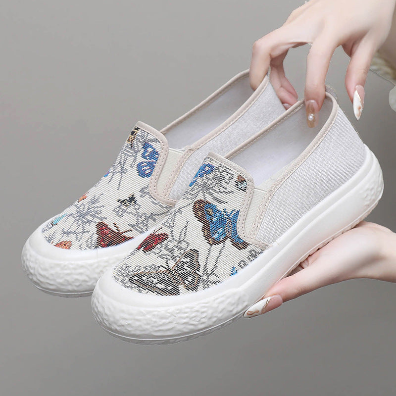 Damen Slip-On Schuhe mit buntem Schmetterlingsmuster und rutschfester Sohle EB