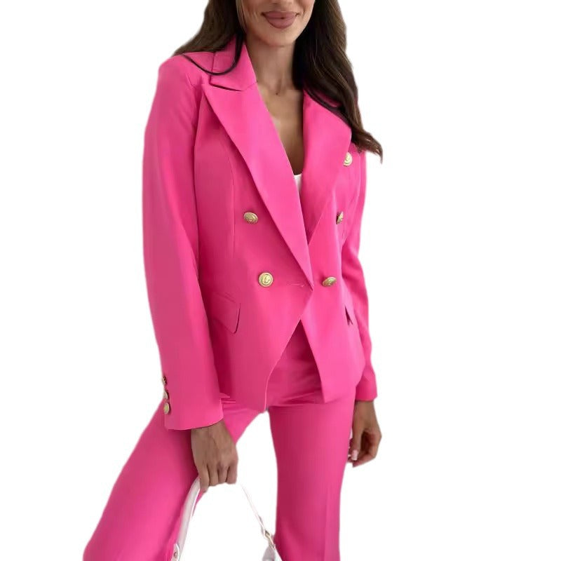 Damen eleganter Blazer-Anzug mit goldenen Knopfdetails EB