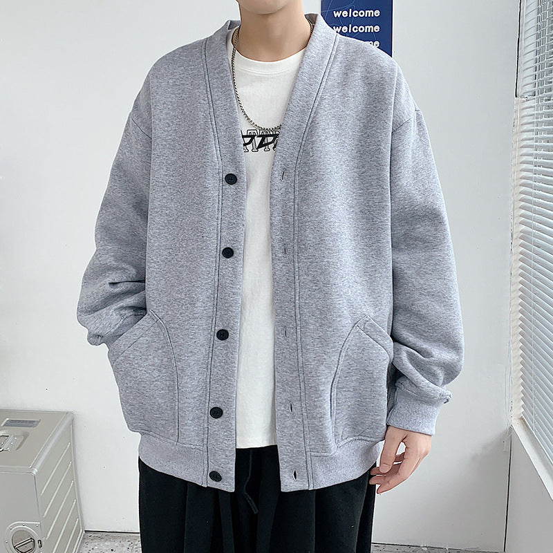 Herren nan oversized Strickcardigan mit V-Ausschnitt, aufgesetzten Rundtaschen und lässiger Drop-Shoulder-Silhouette EB