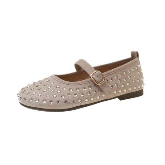 Damen elegante Mary Jane Ballerinas mit dekorativem Riemen und Strassdetails EB
