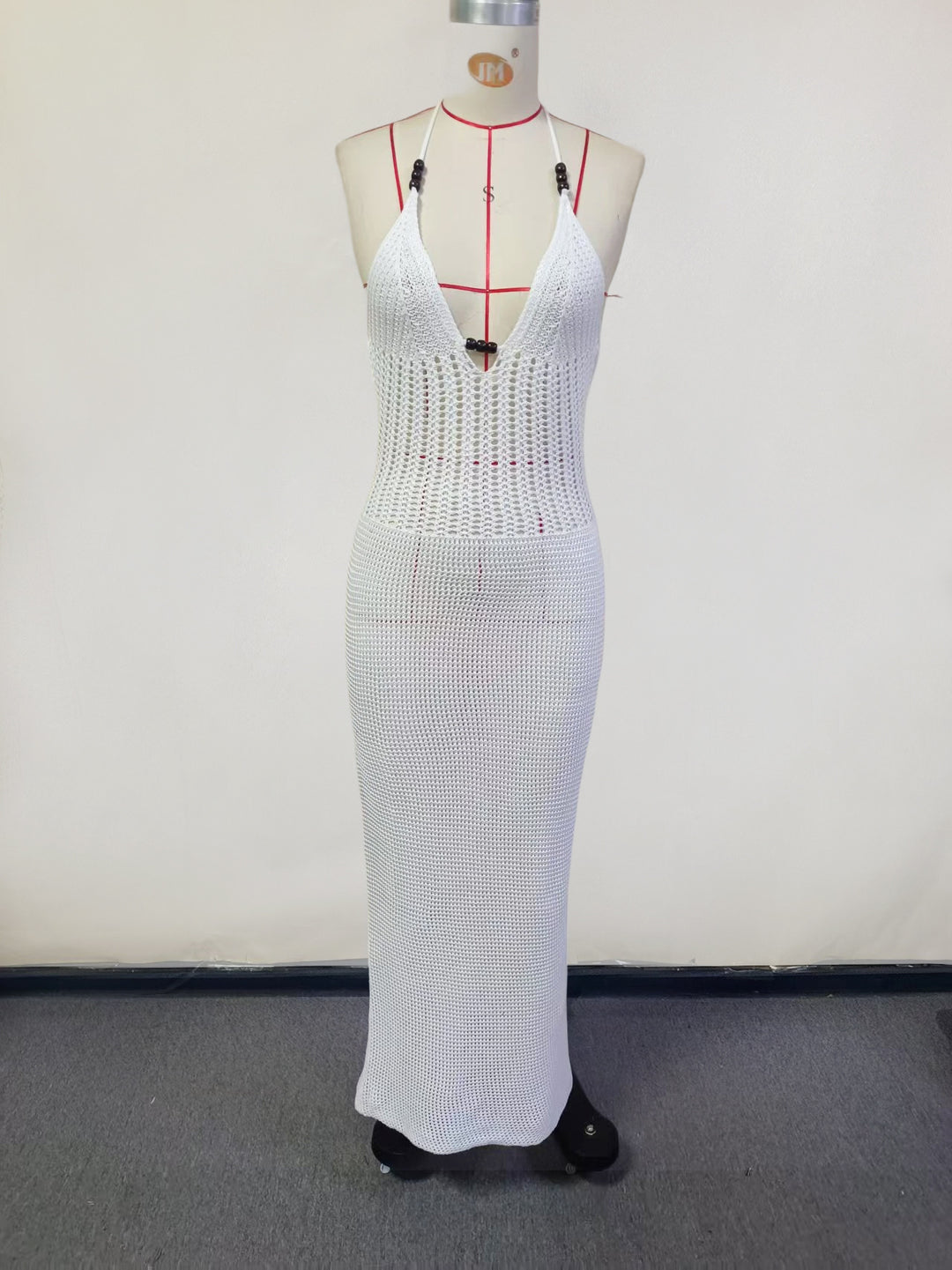Damen gehäkeltes Strandkleid mit tiefem V-Ausschnitt und herausragenden Details EB