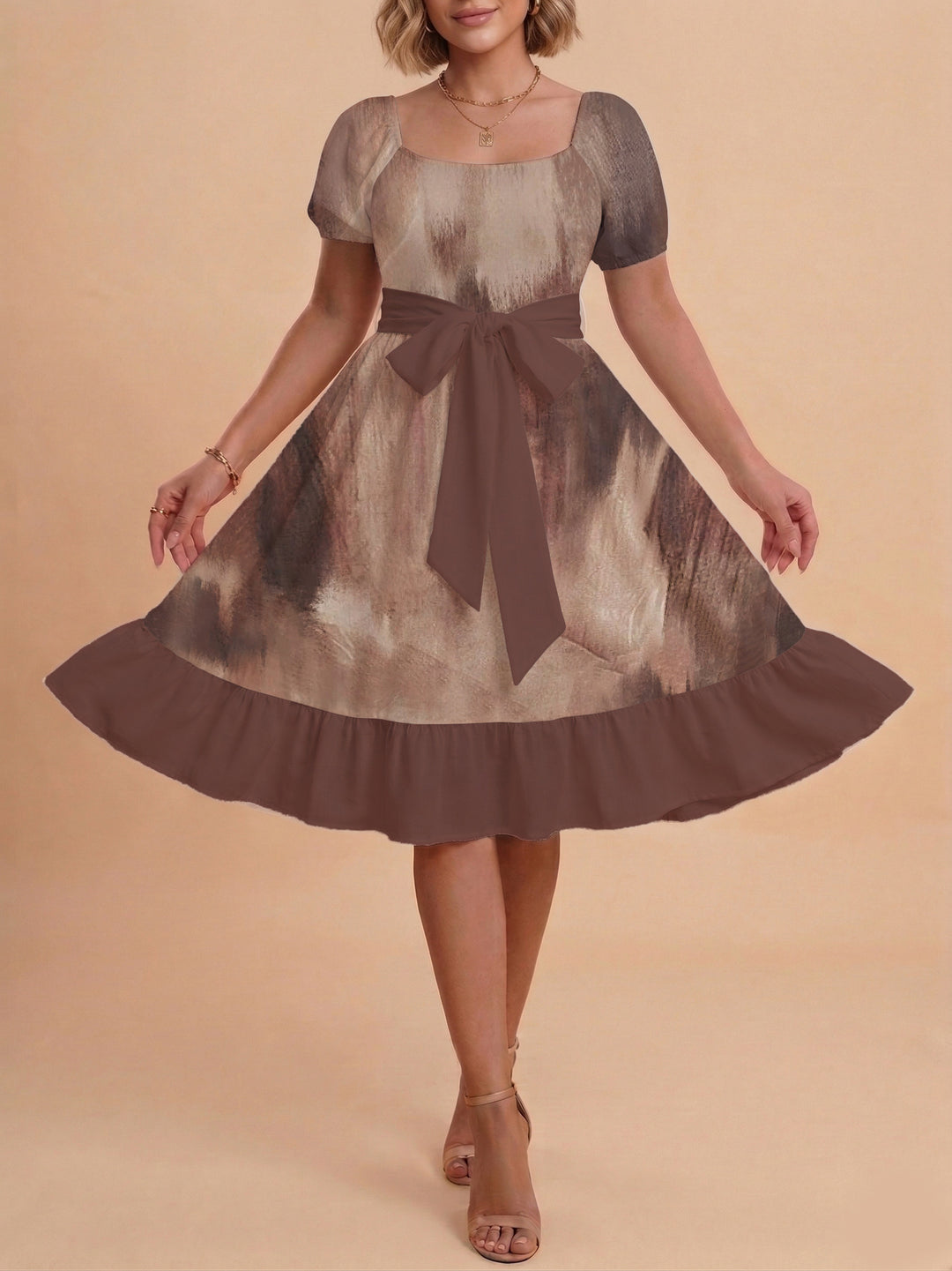 Damen schickes Glitzerkleid mit tailliertem Schnitt und Rüschensaum EB