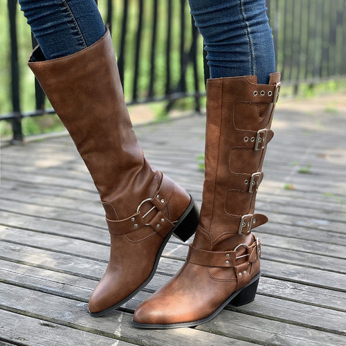 Damen modische Stiefel mit dekorativen Schnallen EB