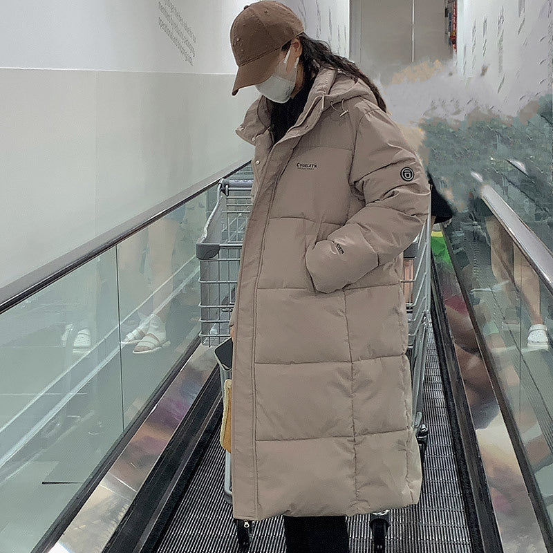 Damen Lange Steppjacke mit Kapuze und hohen Kragen EB