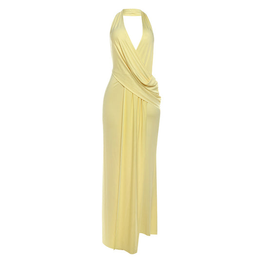 Damen elegantes Wickelkleid mit tiefem V-Ausschnitt und fließendem Stoff EB