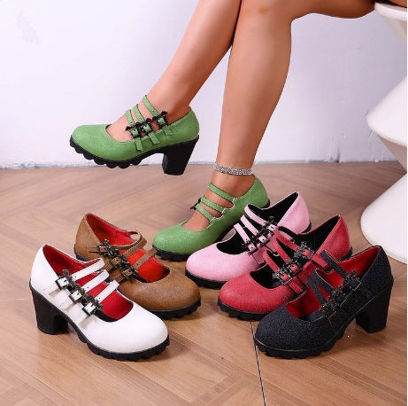 Damen Elegante und modische Blockabsatz-Sandalen mit doppeltem Riemendesign EB