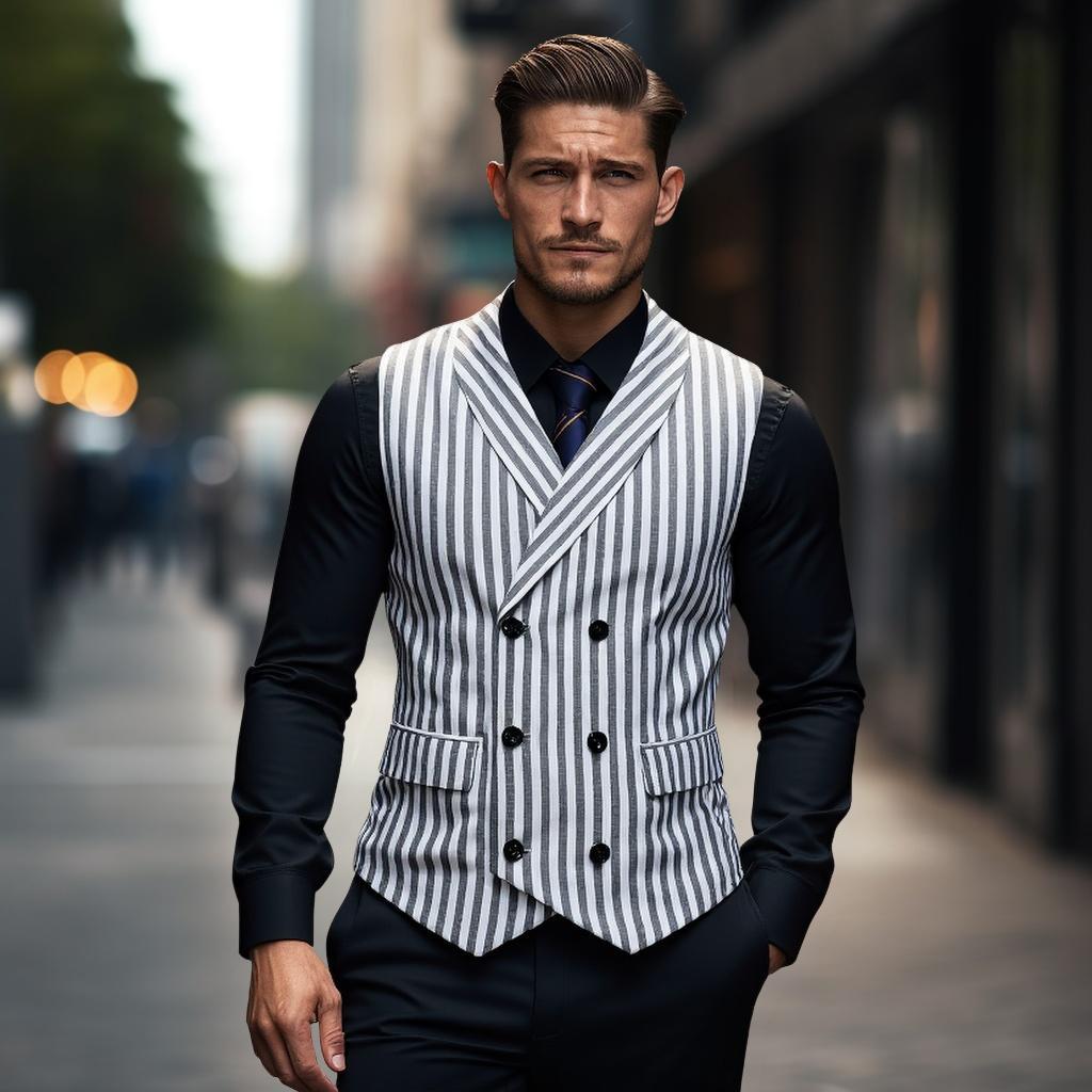 Herren elegante Weste mit doppelter Knopfleiste und klassischen Streifen EB