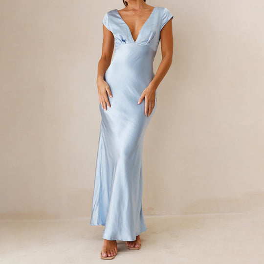 Damen langes Abendkleid mit schickem V-Ausschnitt und elegantem Fall EB