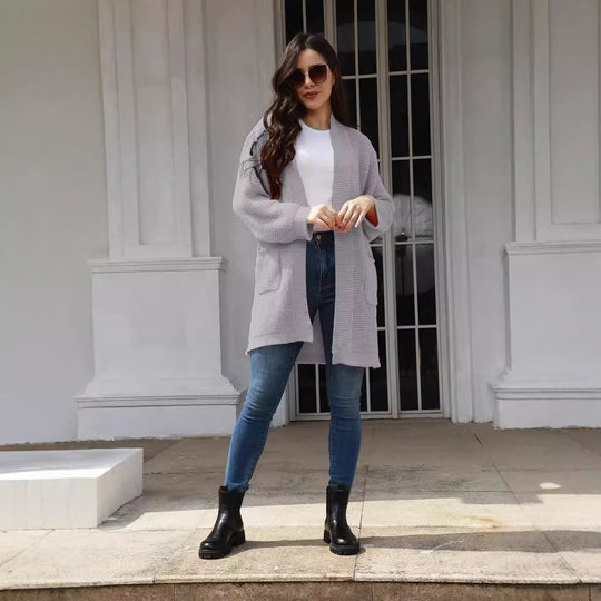 Damen Offene Strickjacke im lässigen Design mit praktischen Taschen EB
