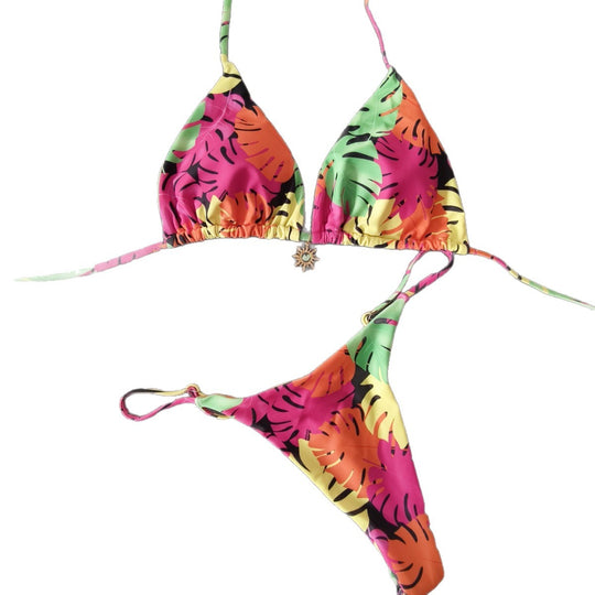 Damen Triangel-Bikini mit tropischem Blättermuster EB
