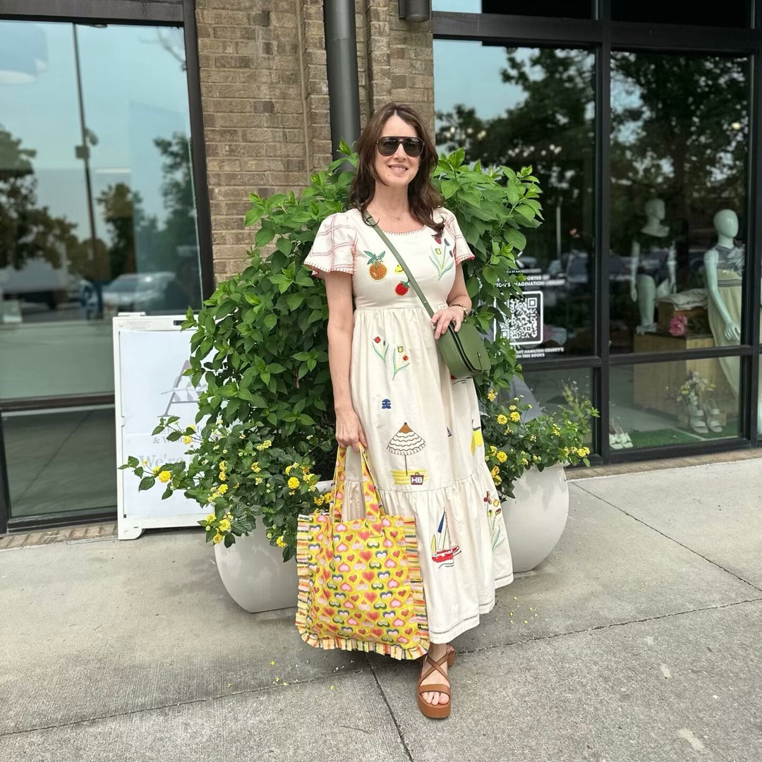 Damen Sommerkleid mit buntem Stickdesign und lockerem Schnitt EB
