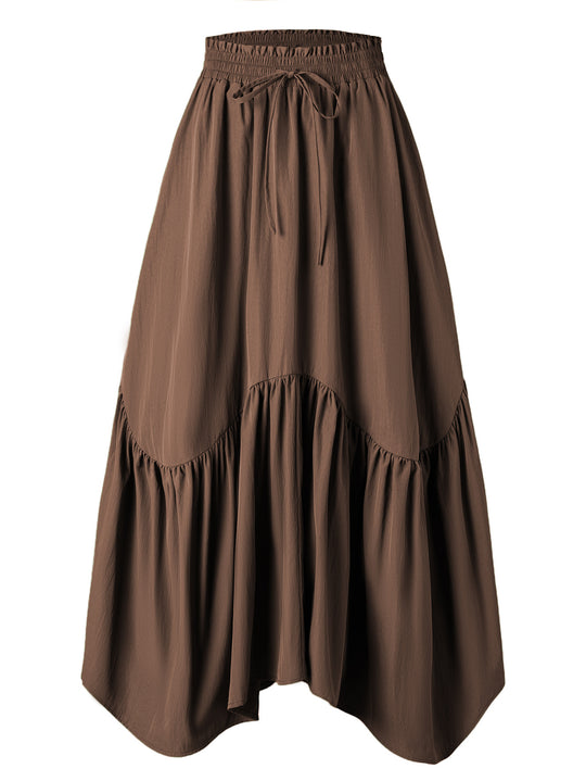 Damen Maxi-Rock mit kreativem Volantdesign und elastischem Bund EB