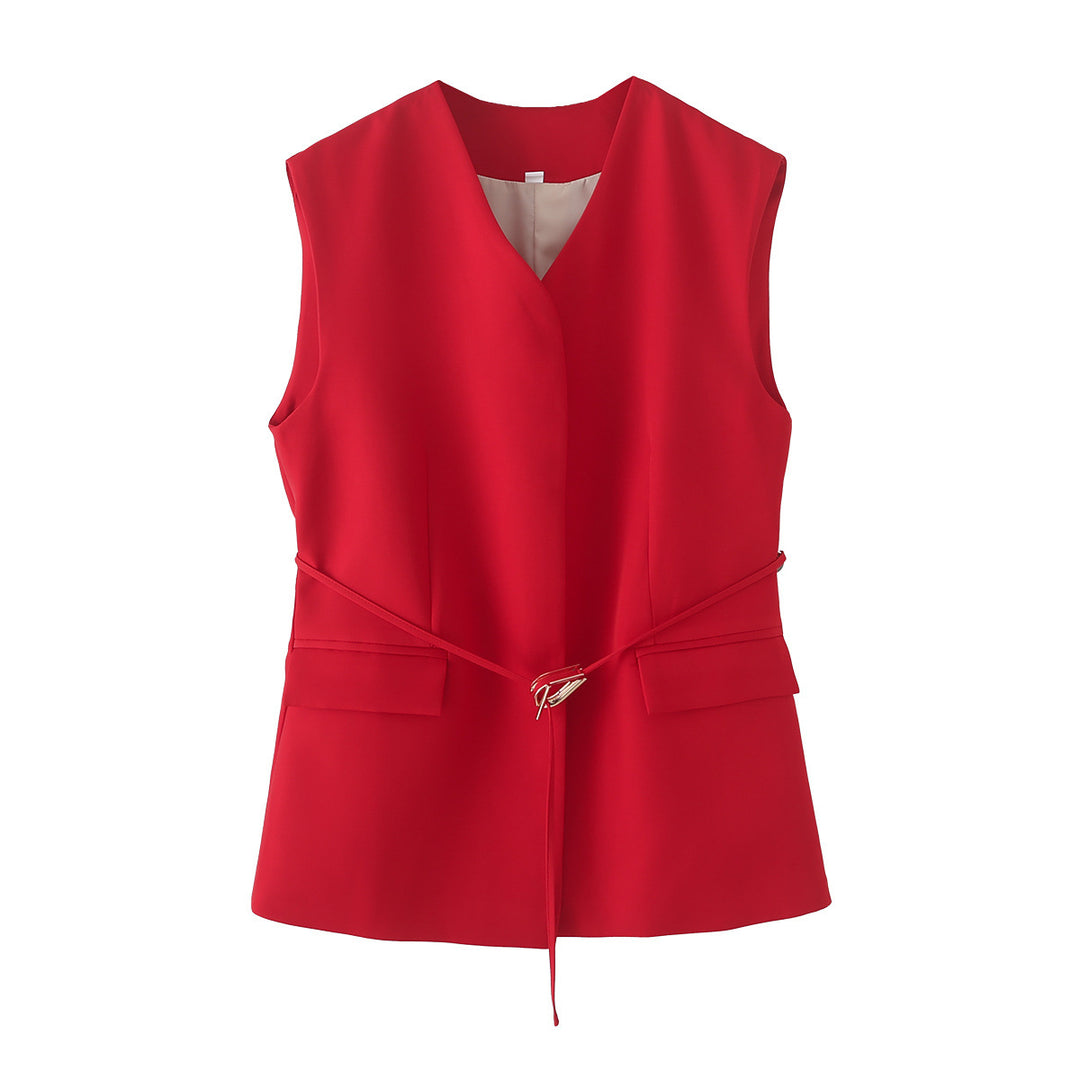 Damen elegantes Blazer- und Hosen-Ensemble mit modernem Gürtel EB