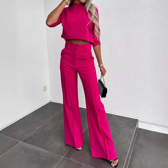 Damen stylisches Crop-Top mit eleganten High-Waist-Hosen EB