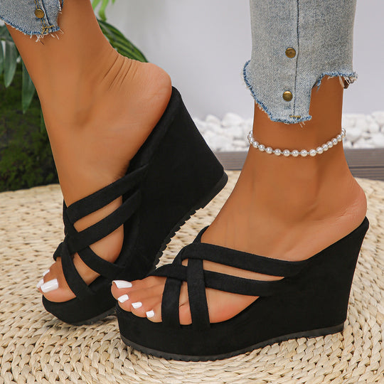 Damen Wedge-Sandalen mit überkreuzten Riemen und rutschfester Sohle EB