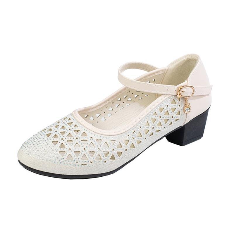 Damen Elegante Ballerinas mit stilvoller Spitzeneinlage und bequemem Blockabsatz EB