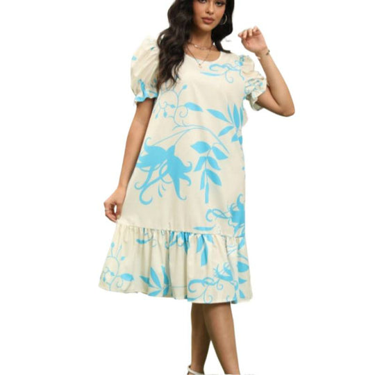 Damen Freizeitkleid mit voluminösen Ärmeln und Rüschensaum EB