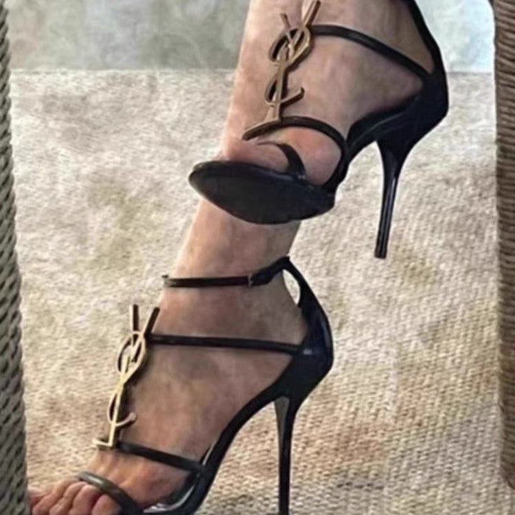 Damen elegante High Heel Sandalen mit zierlichen Riemchen und glamourösen Akzenten EB