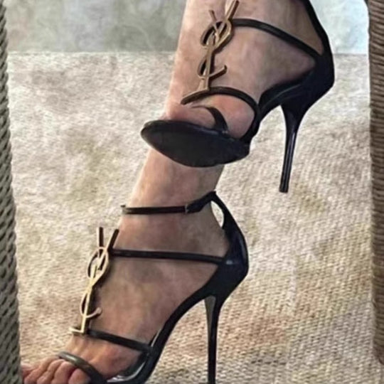 Damen elegante High Heel Sandalen mit zierlichen Riemchen und glamourösen Akzenten EB