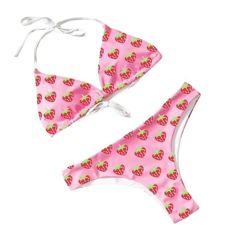 Damen Triangel-Bikini mit fruchtigen Erdbeerprint EB