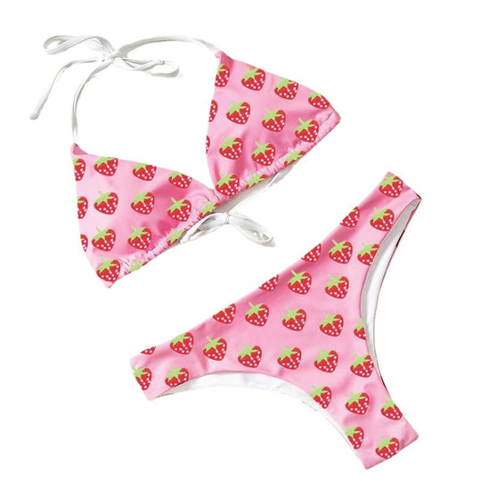 Damen Triangel-Bikini mit fruchtigen Erdbeerprint EB