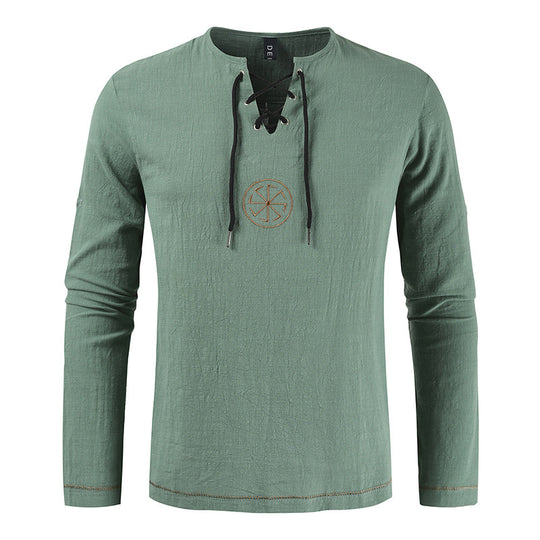 Herren lässiges Langarmshirt mit romantischem Schnürdesign EB