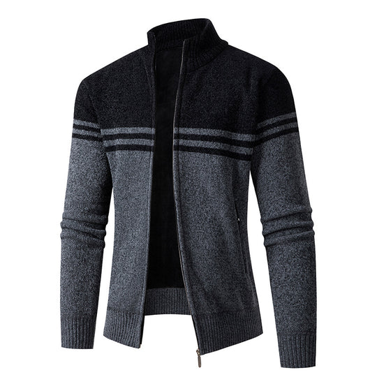 Herren Strickjacke mit modernem Zipper und sportlichem Streifenmuster EB