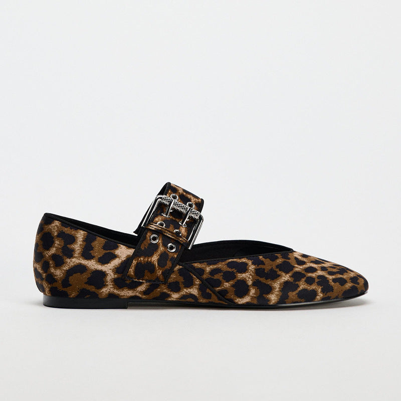 Damen elegante Ballerinas mit Leopardenmuster und verstellbarem Riemen EB