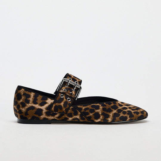 Damen elegante Ballerinas mit Leopardenmuster und verstellbarem Riemen EB
