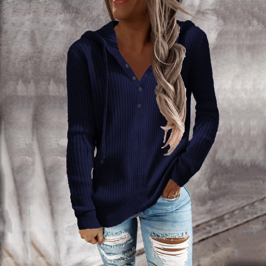 Damen Kapuzenpullover mit strukturiertem Rippdesign und praktischen Knöpfen EB