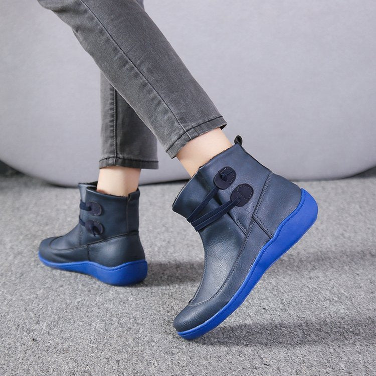 Damen elegante knöchelhohe Komfort-Stiefelette mit doppeltem Riemenverschluss und flexibler Leichtsohle EB