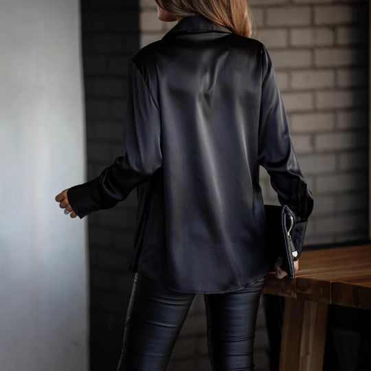Damen Elegante Seidenbluse mit tiefem V-Ausschnitt und überschnittenen Ärmeln EB