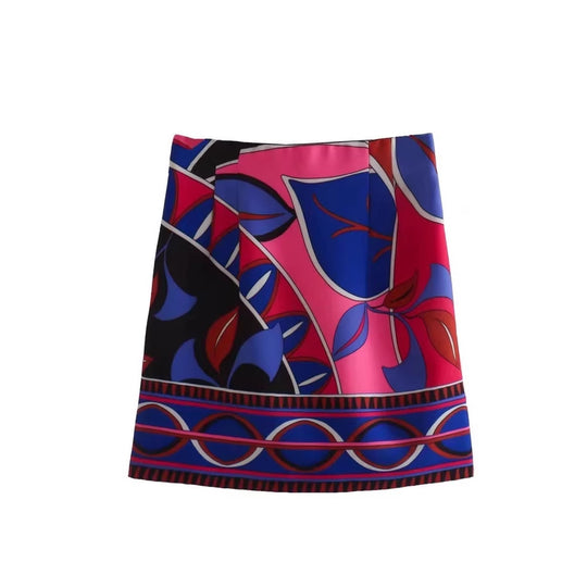Damen Minirock mit modernem floralem Muster und elastischem Bund EB