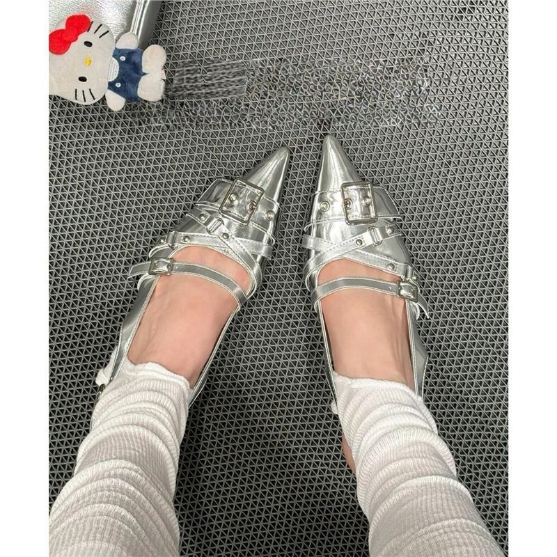 Damen elegante spitze Ballerinas mit Schnallenverzierung EB