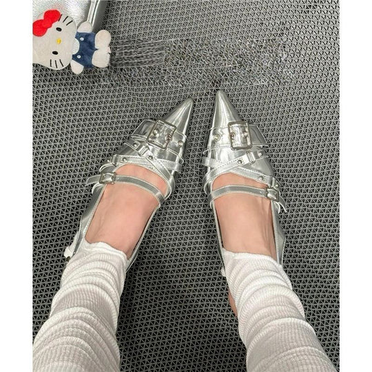 Damen elegante spitze Ballerinas mit Schnallenverzierung EB