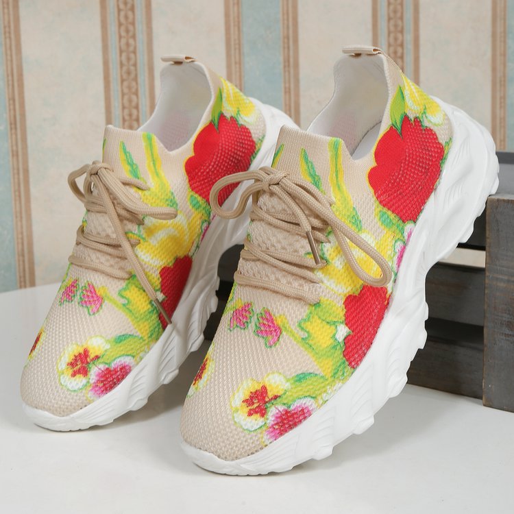 Damen modische Sneakers mit floralem Design und atmungsaktiver Textiloberfläche EB