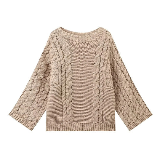 Damen Strickpullover mit lockerer Schnittführung und geflochtenem Design EB