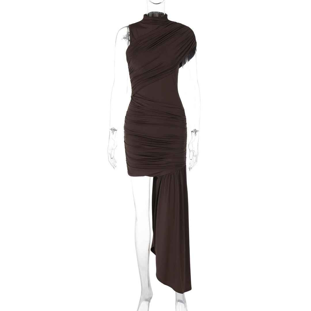 Damen Elegantes asymmetrisches Minikleid mit Drapierung und seitlichem Schlitz EB
