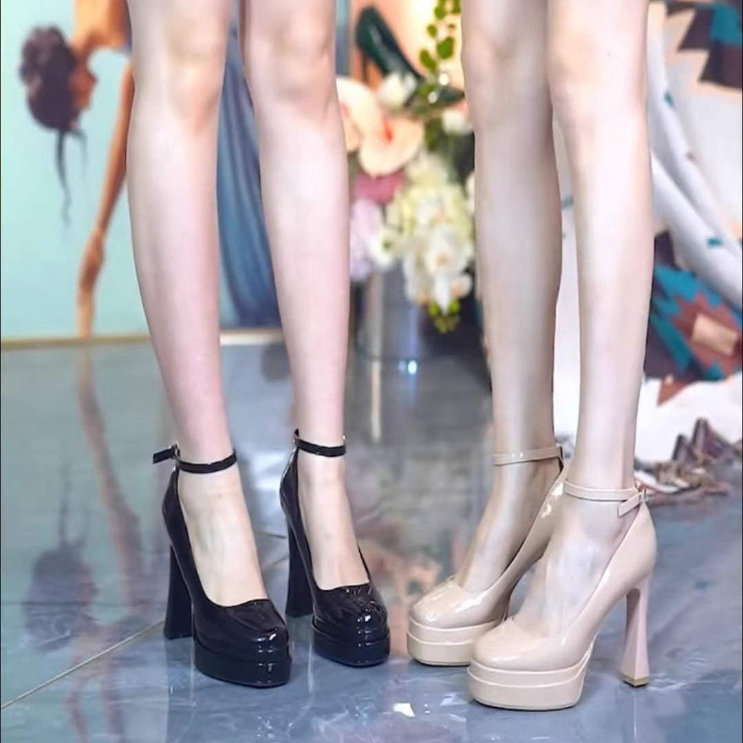 Damen High Heel Plateau-Pumps mit verstellbarem Knöchelriemen EB